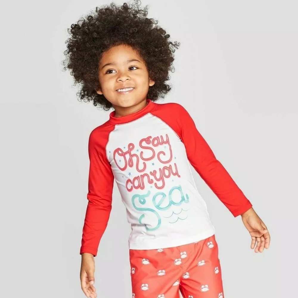 3/$15💥 Cat & Jack (Oh Say Can You Sea) Boys Swim Shirt